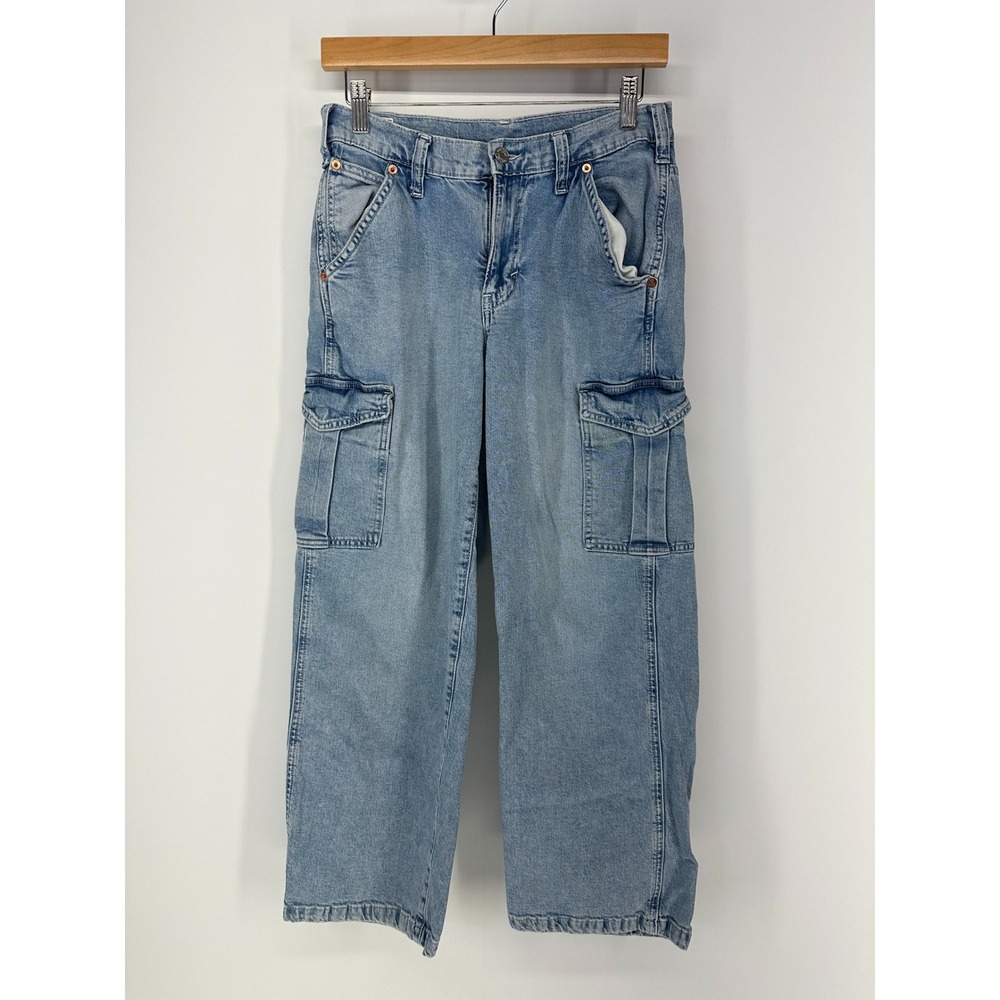 GAP 90s Loose Cargo Jeans Womens 26 2P Light Wash Blue Mid Rise Utility Denim
